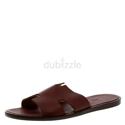 Authentic Hermes Maroon Leather Izmir Sandals Size 43.5