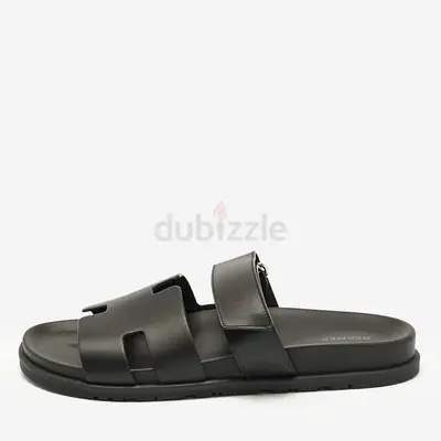 Authentic Hermès Black Leather Chypre Sandals Size 43