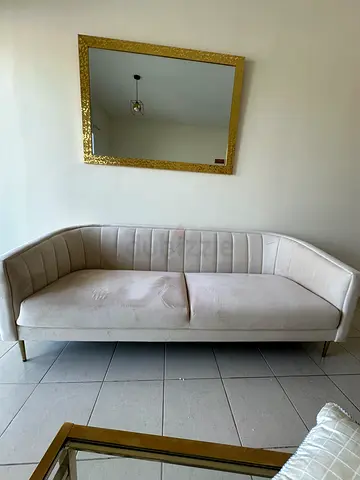 Light beige velvet 3-seater curved sofa - good condition