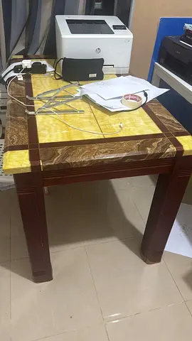 Wooden Dining Table with Marble-Effect Top - Good Condition