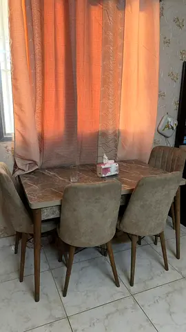 Marble - Top Dining Table With 4 upholstered chairs - Modern Urgent Selling