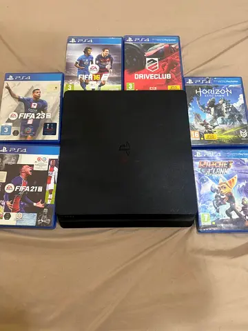 PlayStation 4 Slim with 6 PS4 Games (FIFA series, Horizon,  890 gbRatchet  Clank, Driveclub)