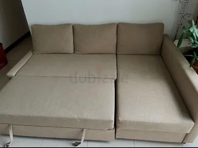 Beige L-shaped Sofa Bed with Chaise - Comfortable 3-seater