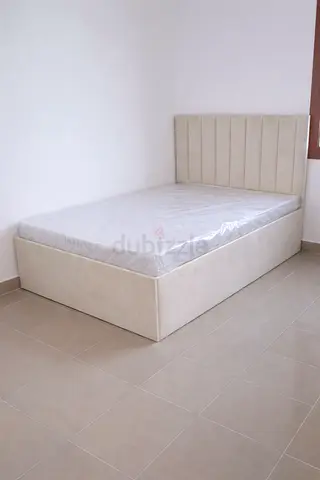 Single Bed with Storage Base and Padded Headboard - Light Beige