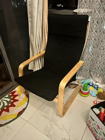 IKEA Poäng-style Bentwood Armchair with Black Cushion