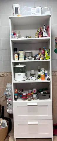 2 White Tall Kitchen Storage Cabinet with Shelves and Drawers - Good Condition