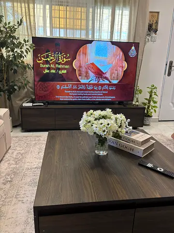 Walnut TV console with coffee table