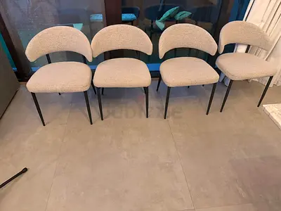 Set of 4 Modern Dining Chairs - Light Grey/Beige Fabric - Excellent Condition