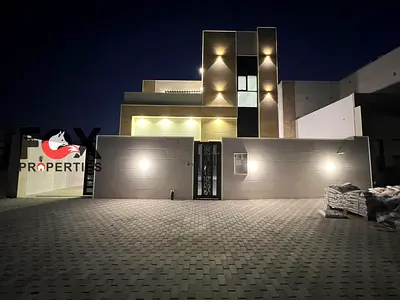 Luxury villa for annual rent in Al Zahya Ajman, 4 master bedrooms, 6 bathrooms, prime location near all services, easy access to Dubai & Sharjah.