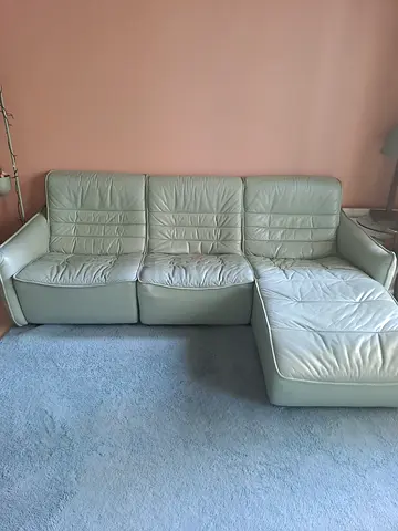Light grey leather 3-seater corner sofa - good condition