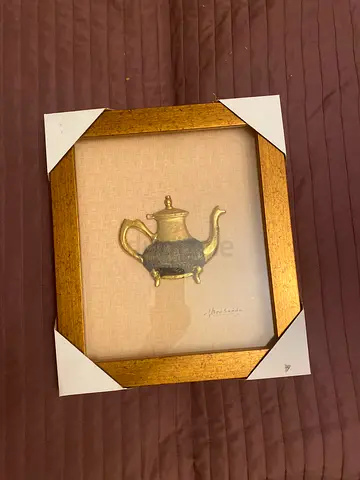 Framed Gold Decorative Wall Art — Teapot Motif