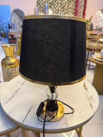 Black and Gold Table Lamp with Crystal Accent