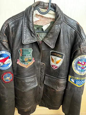 Us army Vintage Aviator Leather Jacket – US Air Force / Navy Patches – Distressed Bomber (Collector