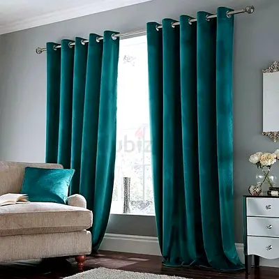 Teal Velvet Eyelet Curtains - Pair, Heavy Blackout