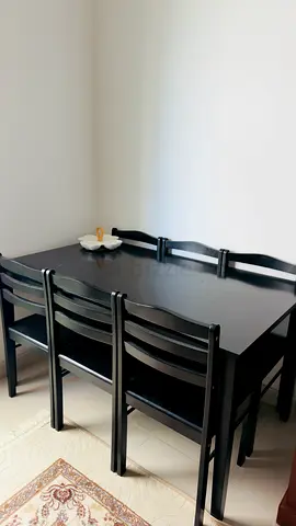 Solid Black Wooden Dining Table with 6 Chairs - Good Condition