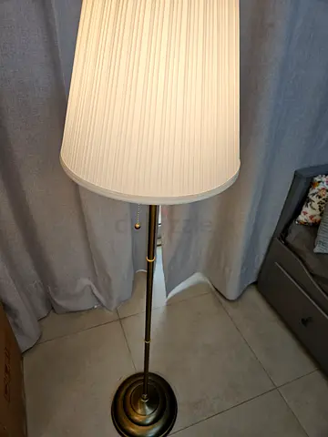 Tall Floor Lamp with White Pleated Shade and Brass Finish