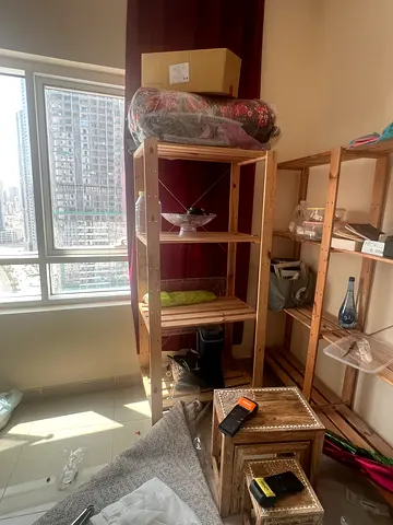 IKEA-style wooden shelving unit / bookcase - light pine, good condition