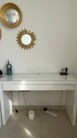 White glass top desk