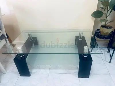 Glass Coffee Table with Black Block Legs - Modern Design