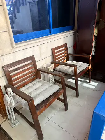 Pair of Solid Wood Armchairs with Cushions - Good Condition