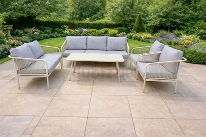 Outdoor 4-Piece Garden Sofa Set with Coffee Table - Light Grey Cushions