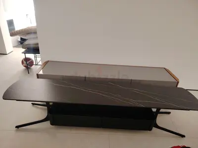 2 Modern elegant TV unit / media console with marble-style top and wooden