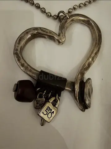 2 Silver Heart Pendant Necklaces with Charms