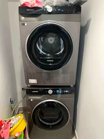 Samsung Front Load Washer and Dryer Stack (Grey) - Good Condition