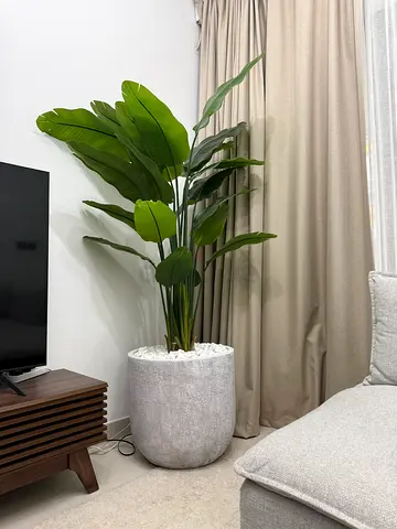 Tall Green Indoor Potted Plant (Artificial) in Concrete-Style Planter