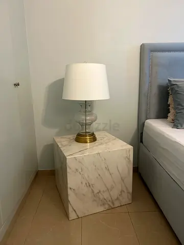 2 x heavy white marble effect side tables