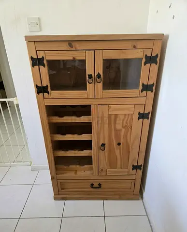 Solid Pine Wine Cabinet / Storage Cupboard with Glass Doors