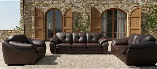 Brown Leather 3-Seater Sofa 2+1