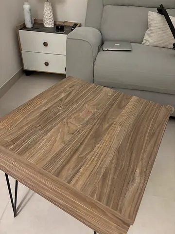 Wooden Coffee Table with Metal Legs - Light Walnut Finish