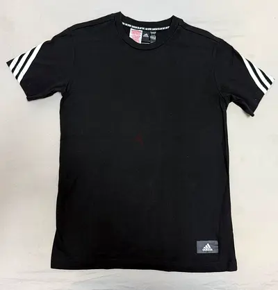 Black Adidas T-shirt with Sleeve Stripes - Mens Casual Tee