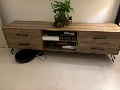 Wooden TV Unit / Media Console with Drawers - Light Oak Finish