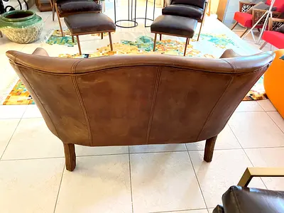 Tan Analine Leather Double Sofa Crate and Barrel