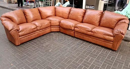 Large Brown Leather Corner Sofa - 6-Seater Sectional, Good Condition