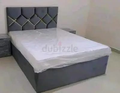 Brand New Grey Upholstered Bed Queen Size with Headboard and Mattress -Nightstand