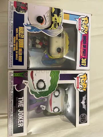 Funko Pop! Harley Quinn (Roller Derby) #307  The Joker #36 — Mint-in-Box Duo