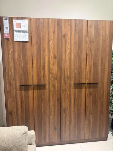 4-Door Walnut Finish Wardrobe / Armoire - Good Condition
