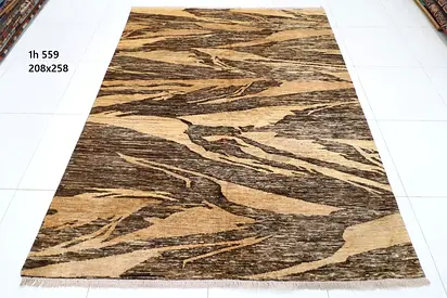 2x3m Afghan handmade Brown Abstract Modern Area Rug carpet - 208 x 258 cm