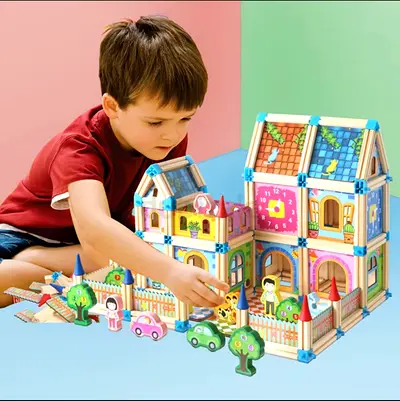 Wooden Building Blocks Castle Playset - 268pcs Educational