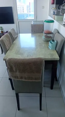 4-Seater Marble Top Dining Table with Upholstered Chairs