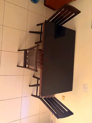 Wooden 3-Seater Dining Table with Glass Top and 3 Chairs - Dark Brown