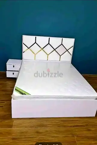 Brand New White Modern Queen Size Bed with Headboard and Mattress (with 2 Drawers)