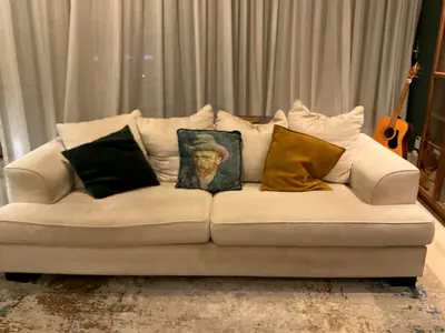 The One - Beige 3-Seater Sofa in Good Condition with Cushions and 2 Pillows