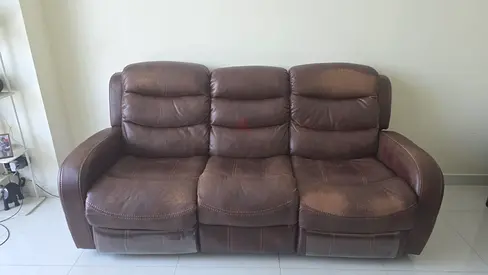 Brown 3-Seater Reclining Leather Sofa - Comfortable, Used