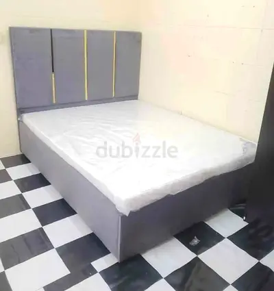 Brand New Grey Upholstered Queen Size Bed with Headboard and Mattress