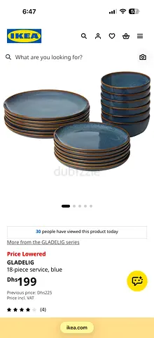 IKEA GLADELIG 18-piece Dinnerware Set - Blue (Like New) + 6 Deep Plates (Pasta Bowl)