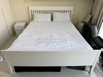 Ikea bed, mattress and 2 bedside tables